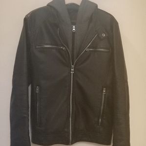 Faux leather hooded jacket